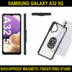 Samsung Galaxy A32 5G SM-A326B Shockproof Magnetic Finger Ring Stand Clear Back Case Cover Fit Look